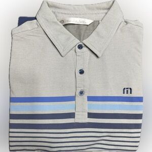 Travis Mathew Gray and Blue Striped Polo Shirt